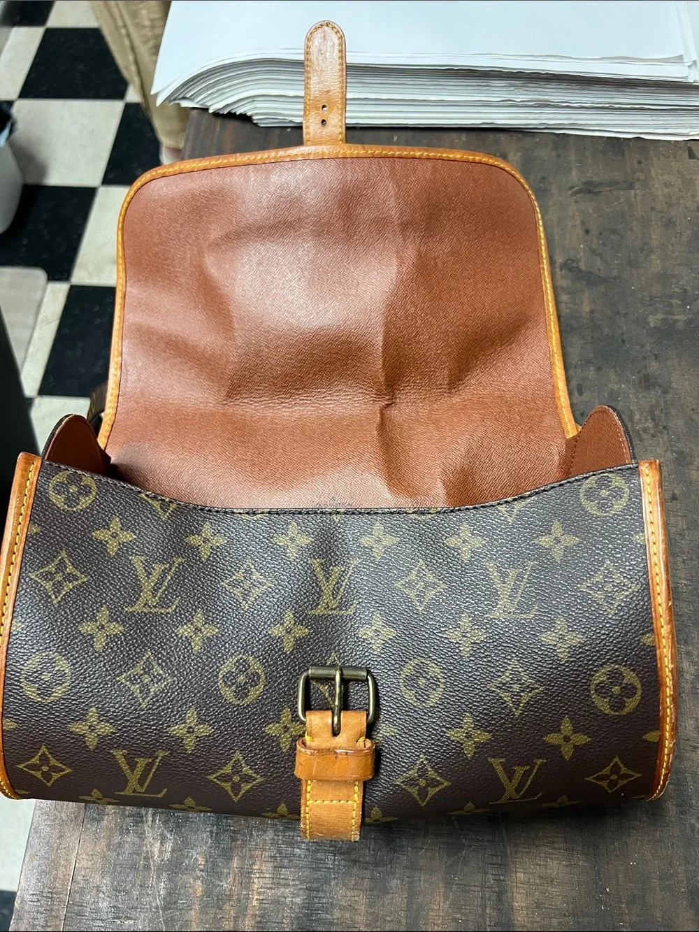 Louis Vuitton Monogram Shoulder Bag in Brown and Tan Leather